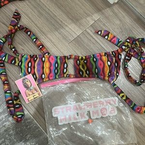 NWT. “Let the Kids Play” Strawberry Milk Mob Bikini Top